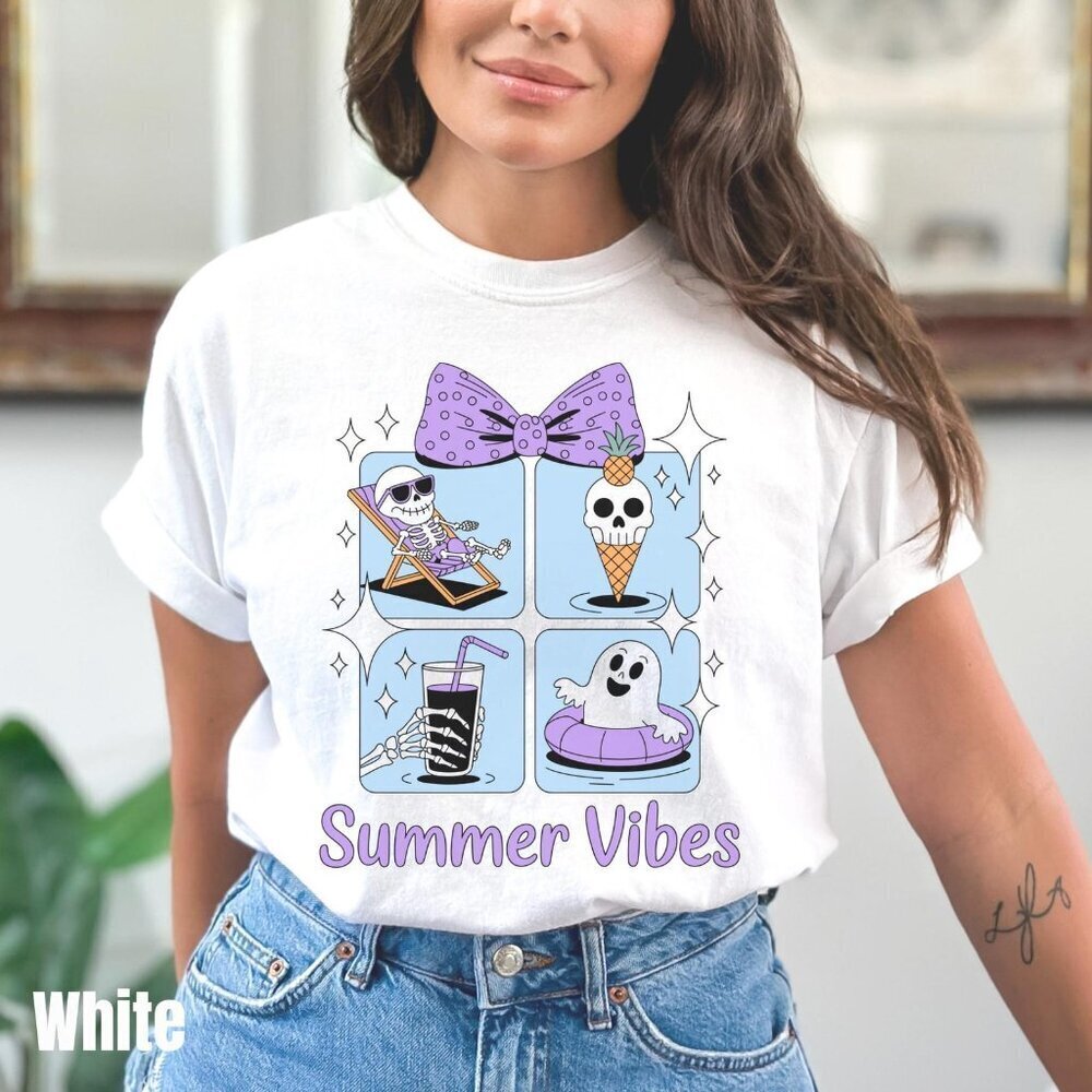 Summerween Skeleton Shirt  Funny Summer Ghost Beach Spooky Halloween Tee